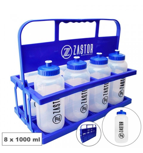 Pack 8 Botellas 1000 ml con Portabotellas Plegable Azul