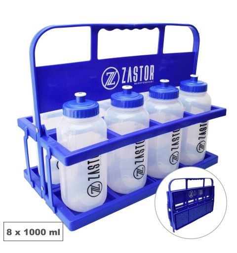 Pack 8 Botellas 1000 ml con Portabotellas Plegable Azul