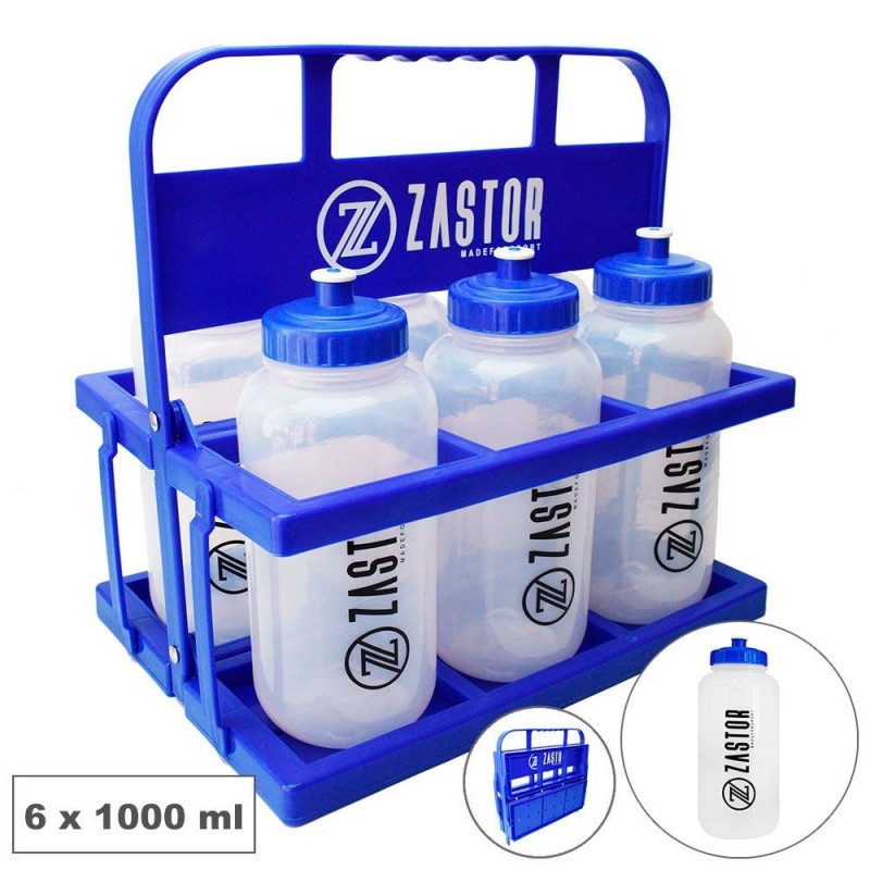 Pack 6 Botellas 1000 ml con Portabotellas Plegable Azul