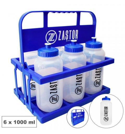 Pack 6 Botellas 1000 ml con Portabotellas Plegable Azul