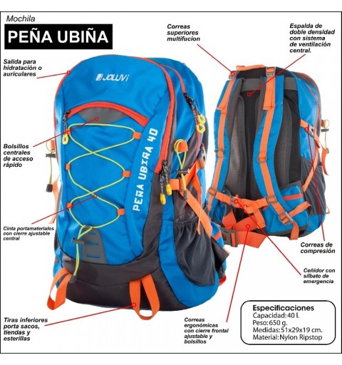 Mochila Trekking Joluvi Peñaubina 40 Azul Royal